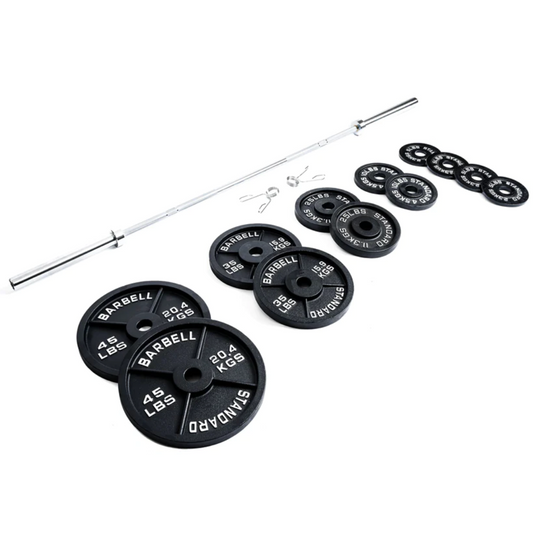 285lbs Iron Weight Set Combo With Olympic Barbell