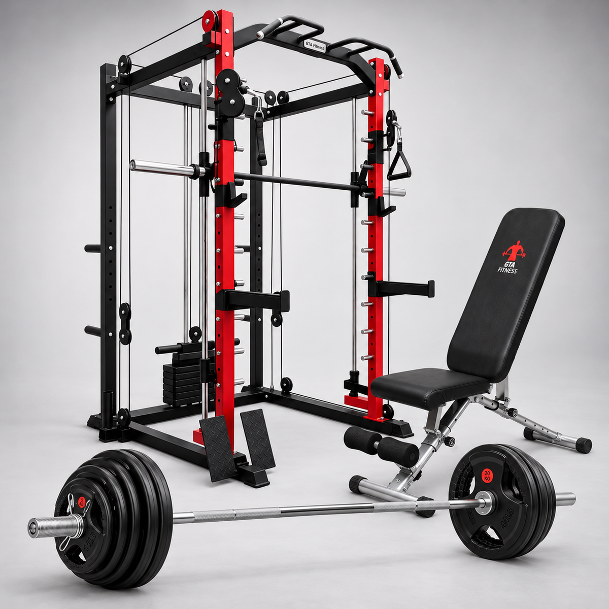 Smith Machine + Adjustable Bench + 275 lb Weight Set
