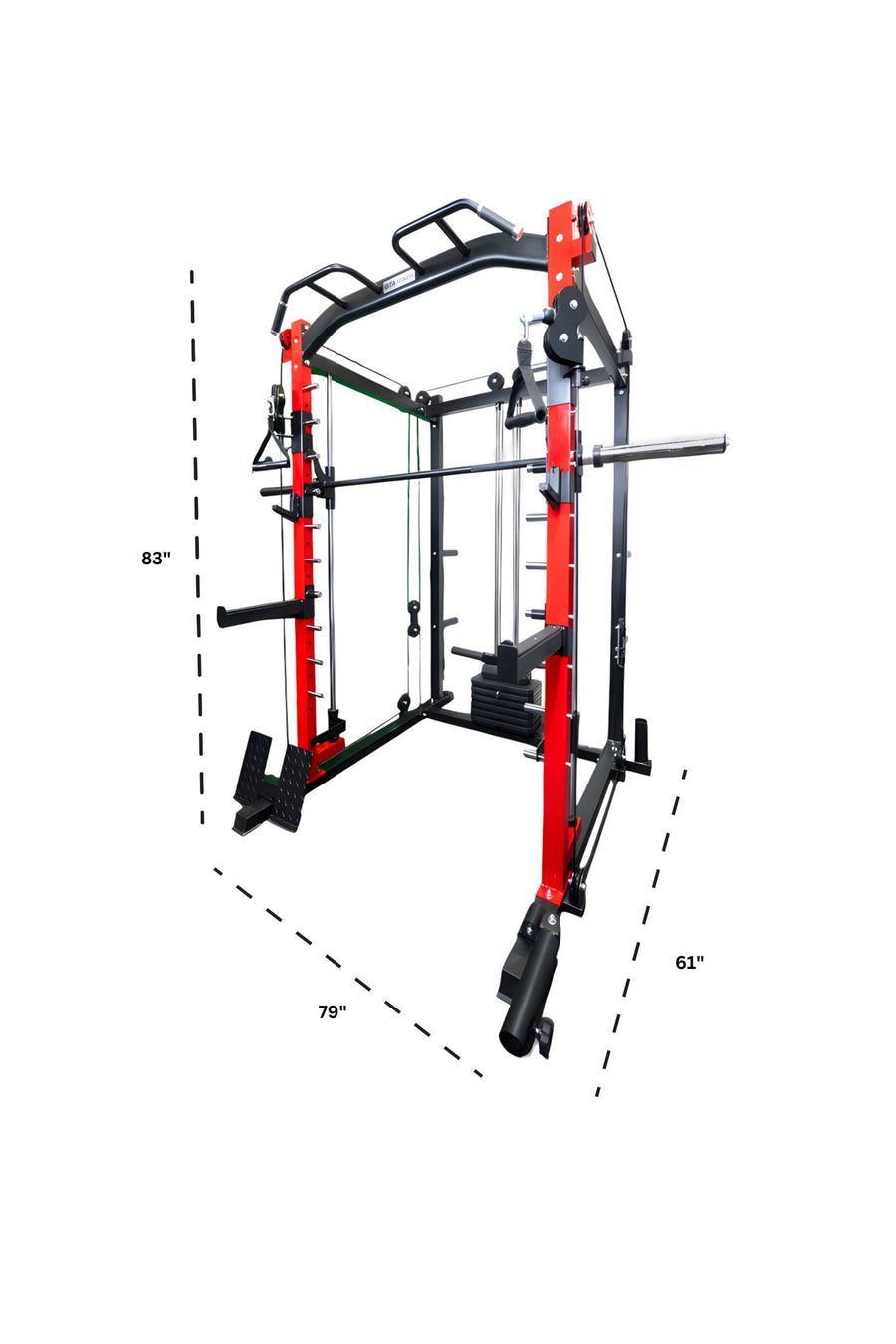 Smith Machine with measurement annotations: 83 inches tall, 79 inches wide, 61 inches deep
